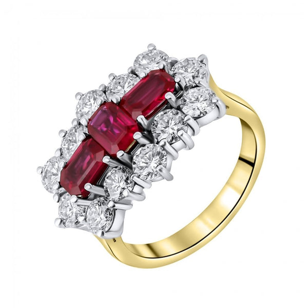 18ct yellow gold 1.68ct ruby & 2.39ct diamond cluster ring