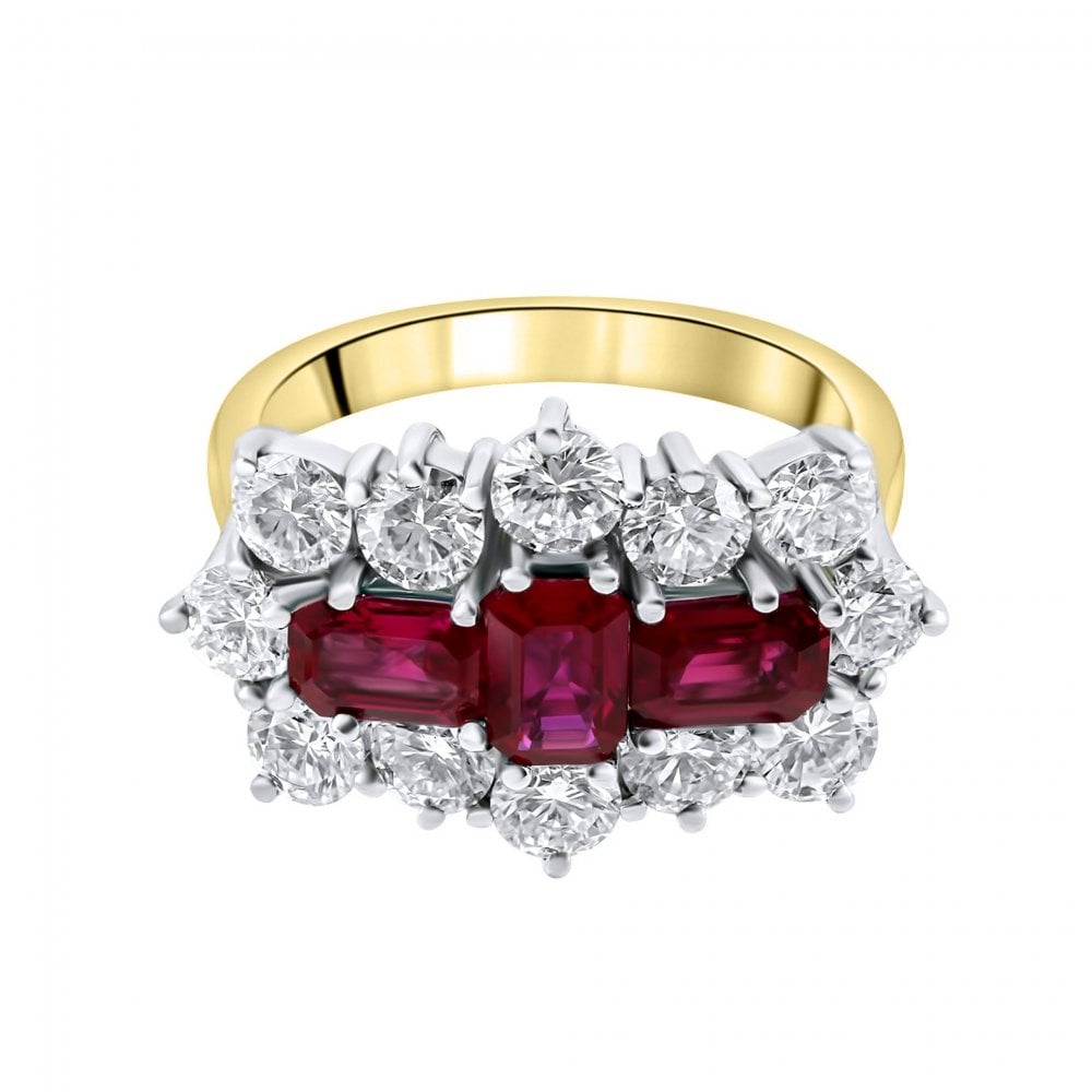 18ct yellow gold 1.68ct ruby & 2.39ct diamond cluster ring