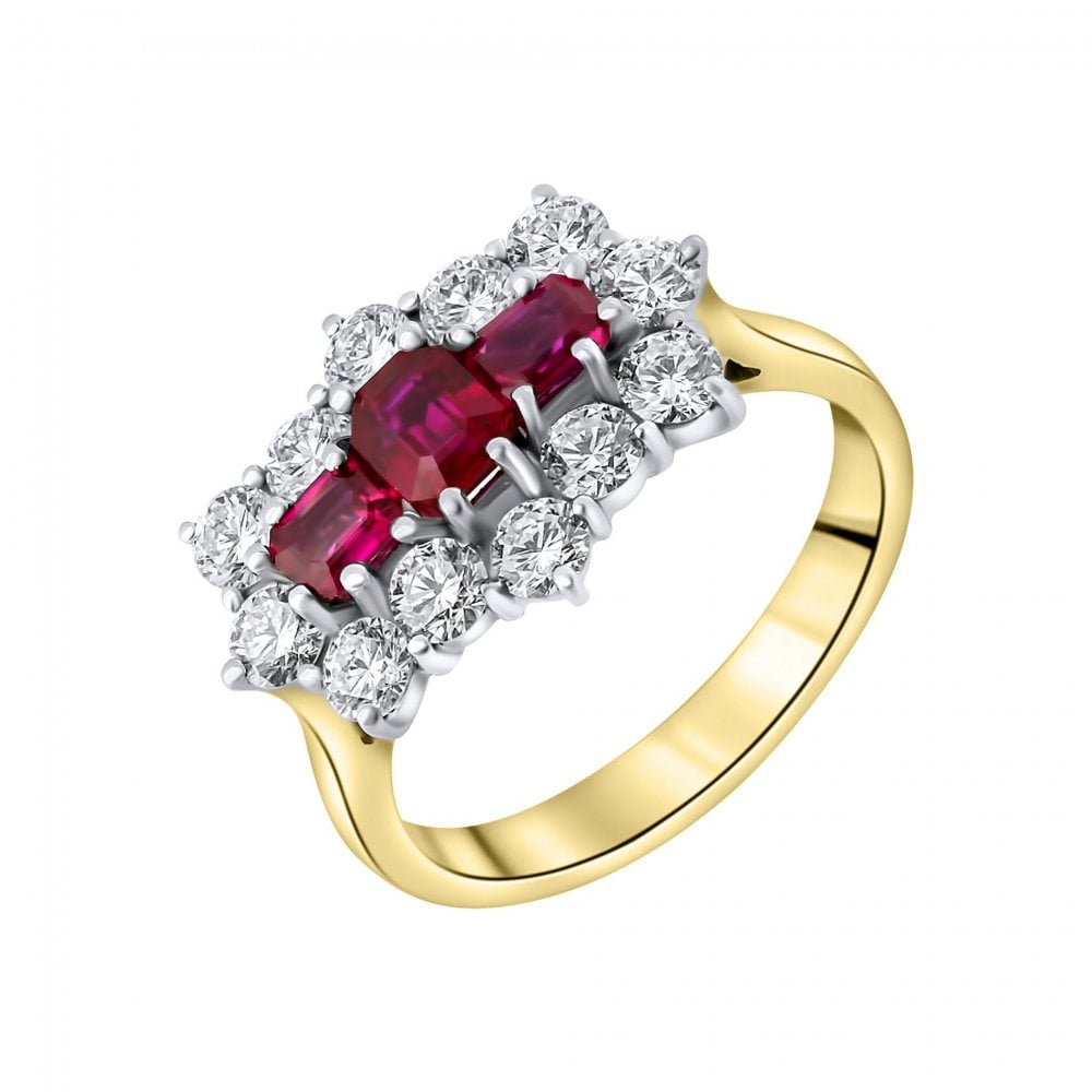 18ct yellow gold 1.23ct ruby & 0.89ct diamond cluster ring