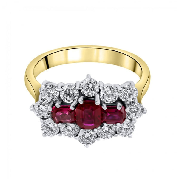 18ct yellow gold 1.23ct ruby & 0.89ct diamond cluster ring
