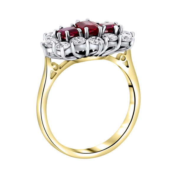 18ct yellow gold 1.23ct ruby & 0.89ct diamond cluster ring