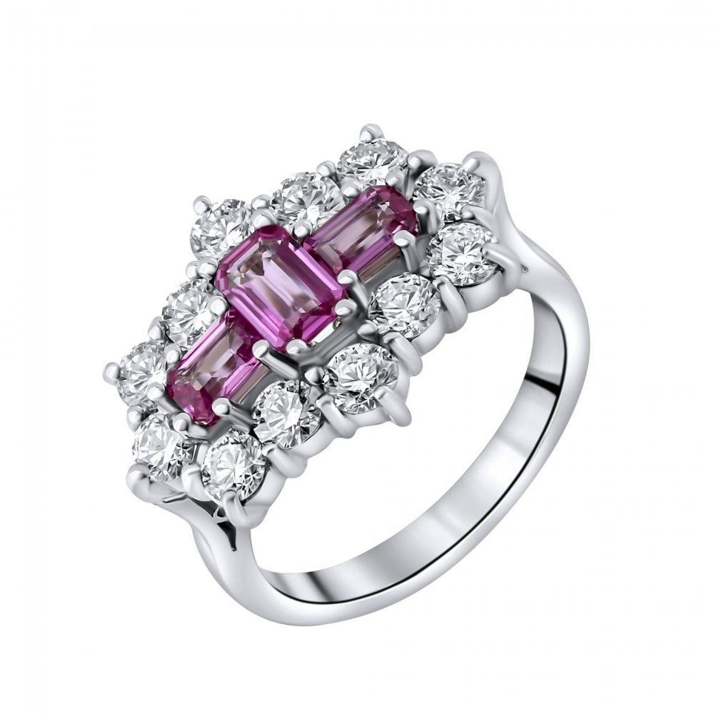 Platinum 1.14ct pink sapphire & 1.47ct diamond cluster ring