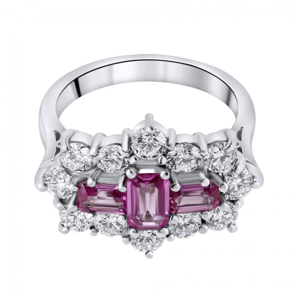 Platinum 1.14ct pink sapphire & 1.47ct diamond cluster ring
