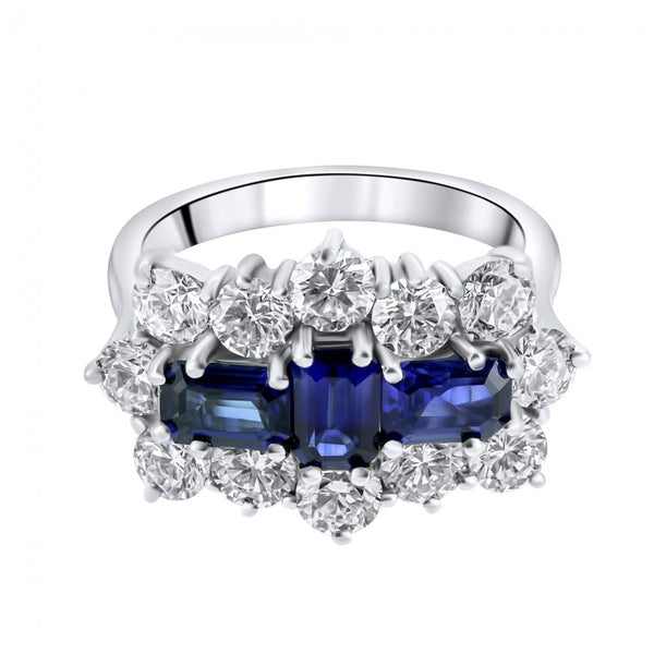 Platinum 1.79ct sapphire & 2.43ct diamond baguette cluster ring