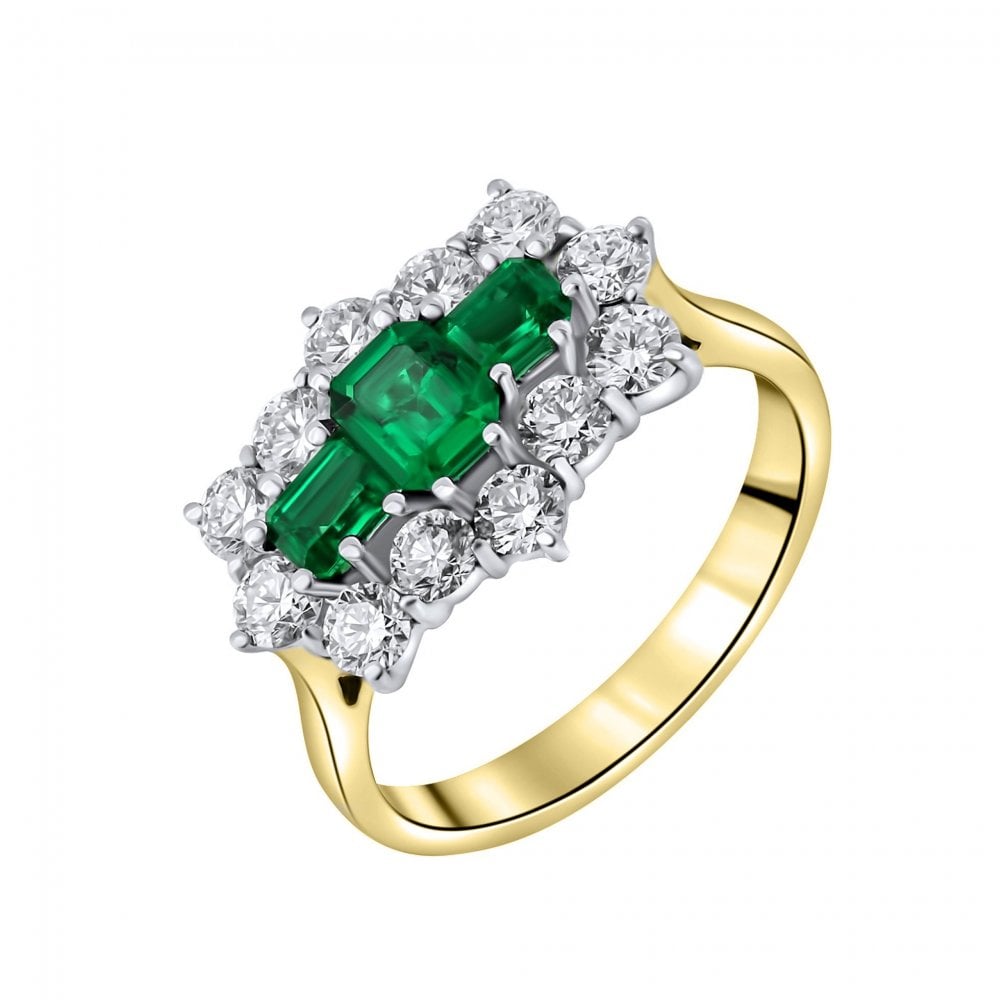 18ct yellow gold 0.87ct emerald & 1.22ct diamond cluster ring