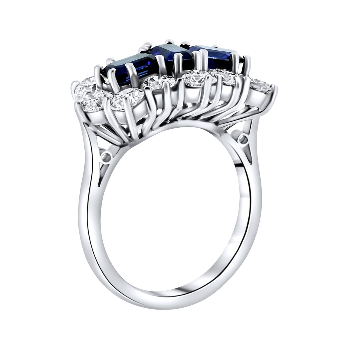 Platinum 1.79ct sapphire & 2.43ct diamond baguette cluster ring