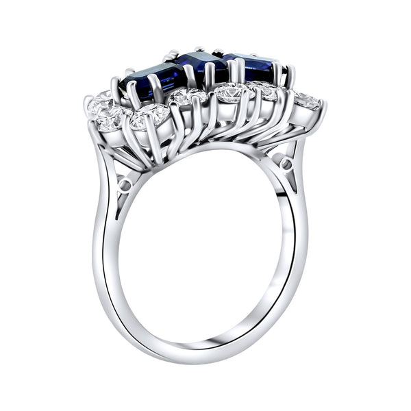 Platinum 1.79ct sapphire & 2.43ct diamond baguette cluster ring