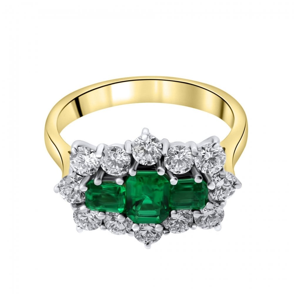 18ct Yellow Gold 0.87ct Emerald & 1.22ct Diamond Cluster Ring