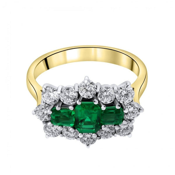 18ct Yellow Gold 0.87ct Emerald & 1.22ct Diamond Cluster Ring