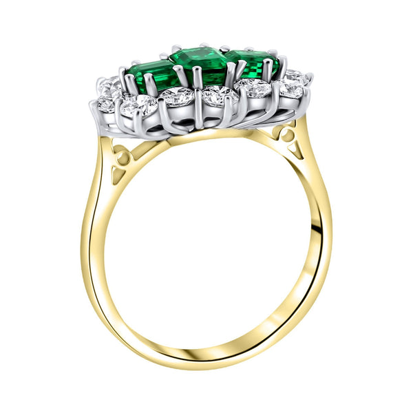 18ct Yellow Gold 0.87ct Emerald & 1.22ct Diamond Cluster Ring