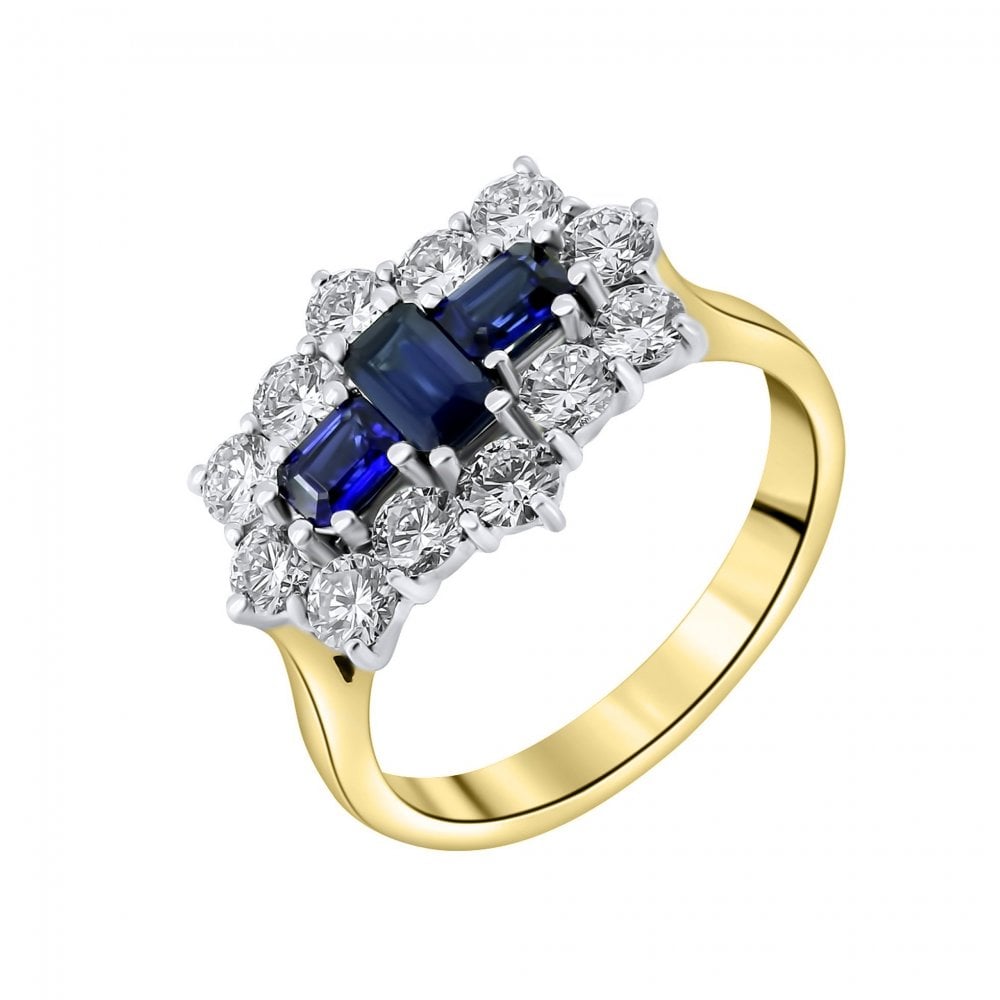 18ct yellow gold 0.85ct sapphire & 1.22ct diamond cluster ring