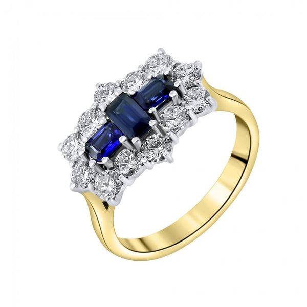 18ct yellow gold 0.85ct sapphire & 1.22ct diamond cluster ring