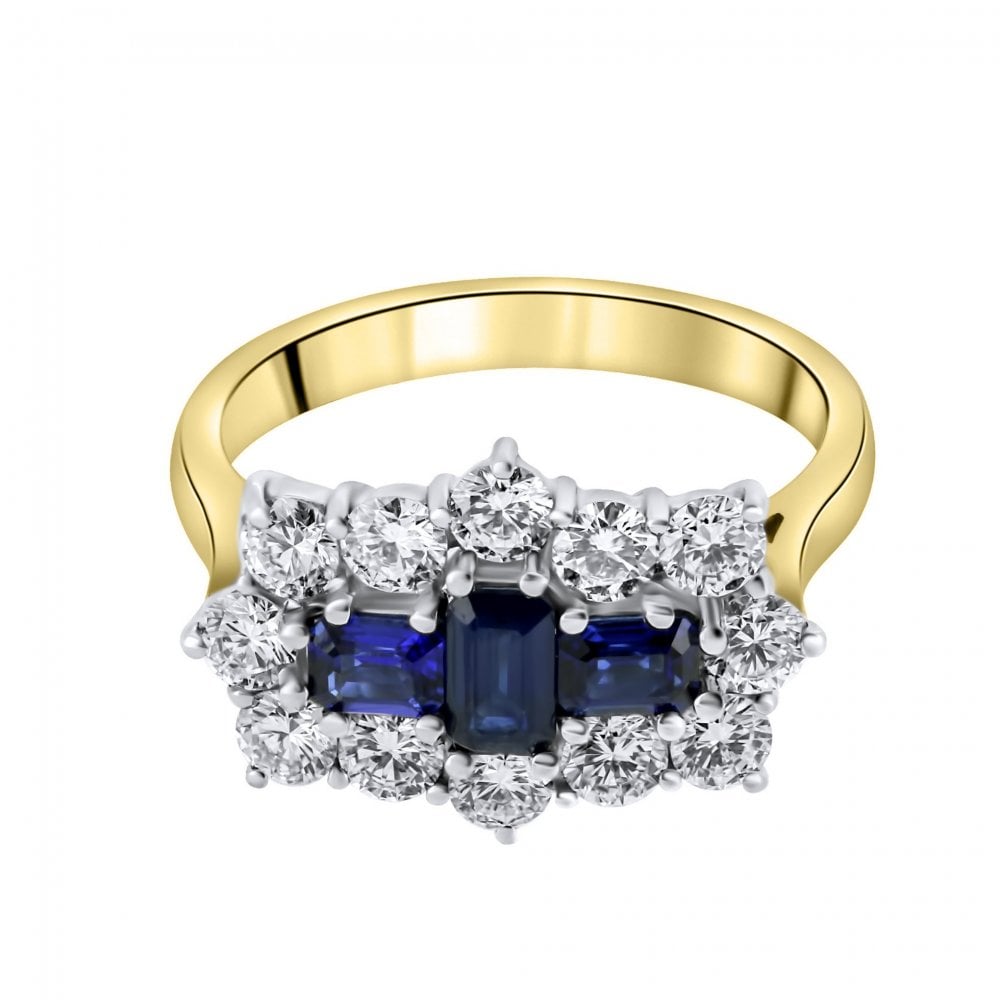 18ct yellow gold 0.85ct sapphire & 1.22ct diamond cluster ring