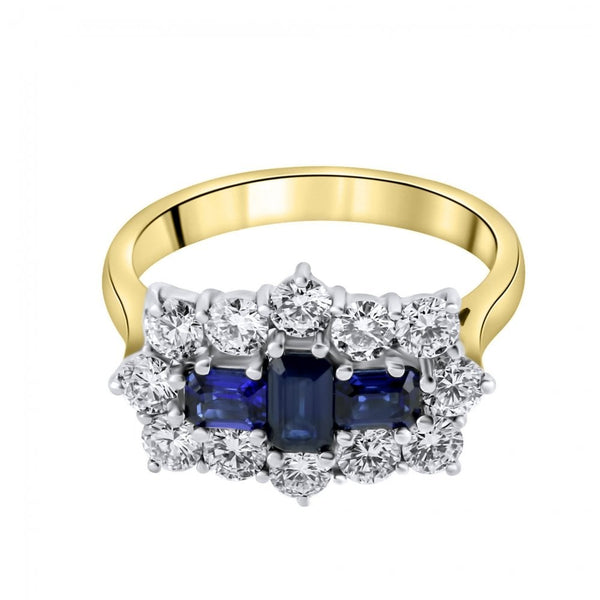 18ct yellow gold 0.85ct sapphire & 1.22ct diamond cluster ring