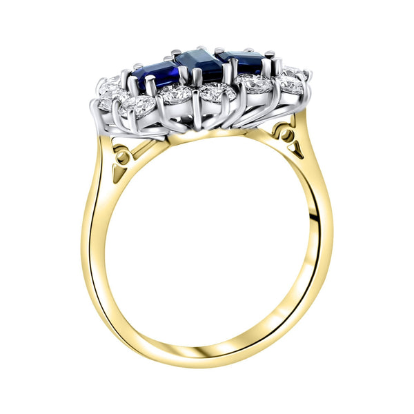 18ct yellow gold 0.85ct sapphire & 1.22ct diamond cluster ring