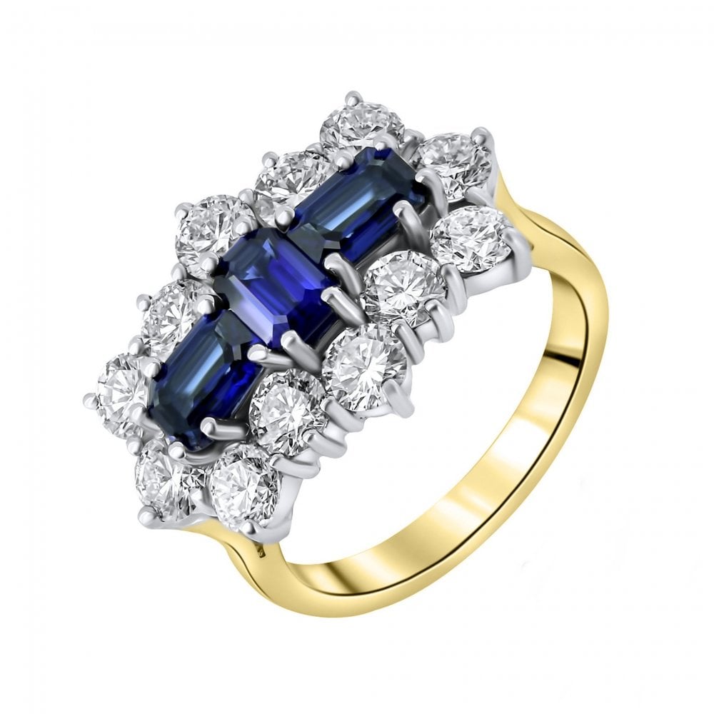 18ct yellow gold 2.05ct sapphire & 2.30ct diamond cluster ring