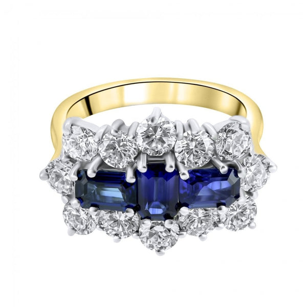 18ct yellow gold 2.05ct sapphire & 2.30ct diamond cluster ring