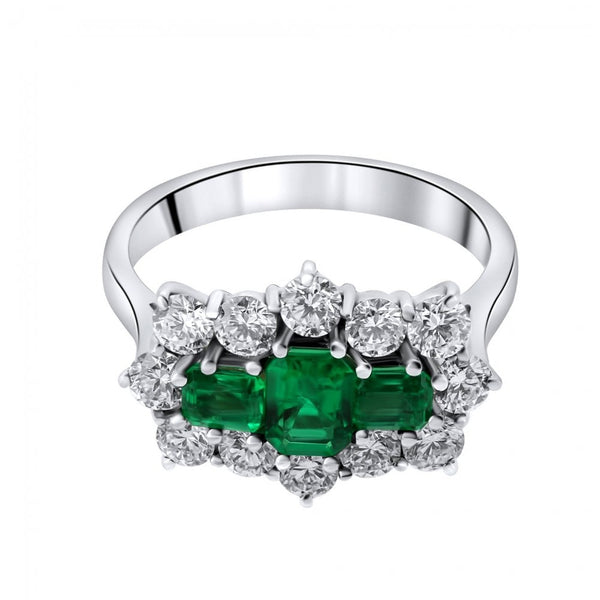 Platinum 0.87ct Emerald & 1.22ct Diamond Baguette Cluster Ring