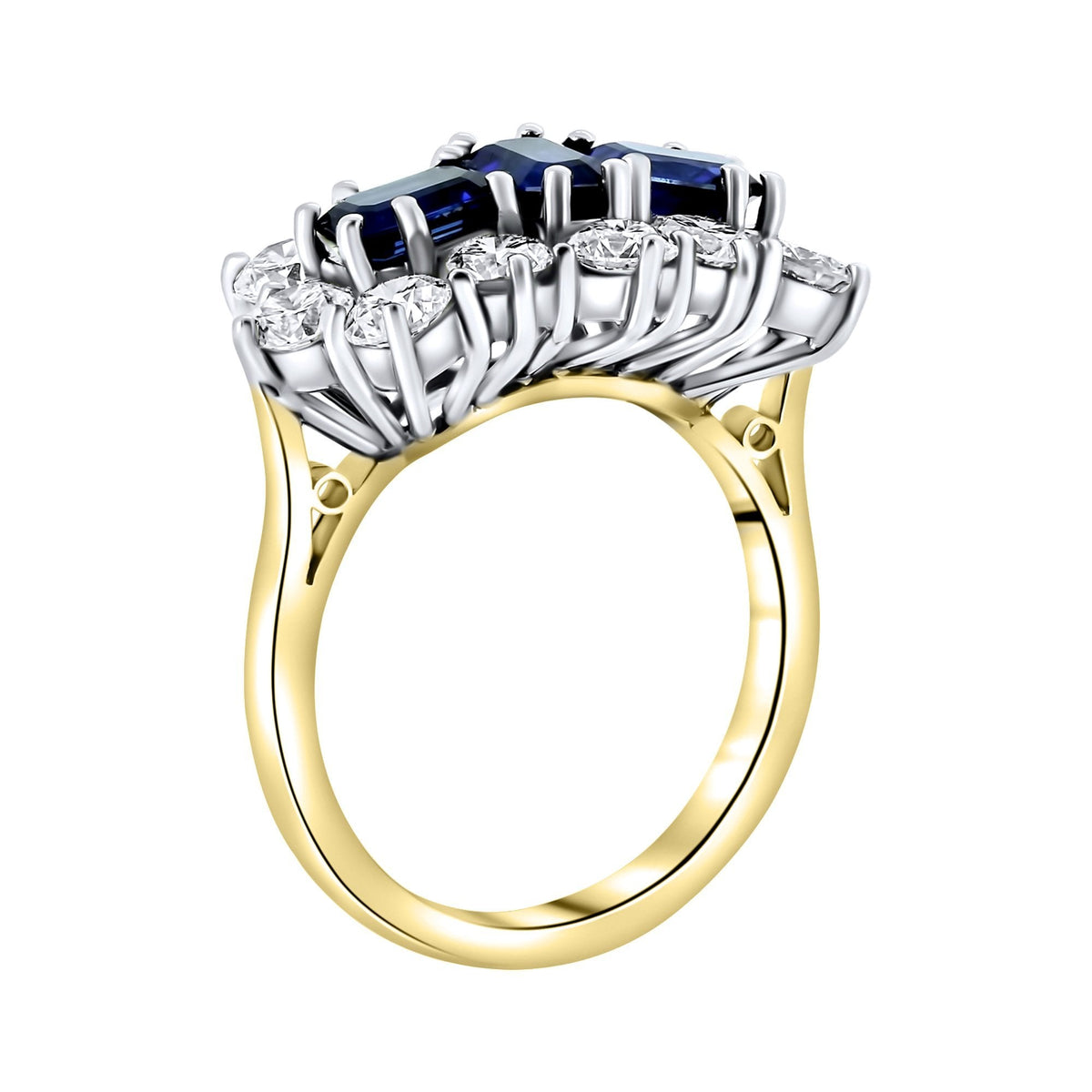 18ct yellow gold 2.05ct sapphire & 2.30ct diamond cluster ring