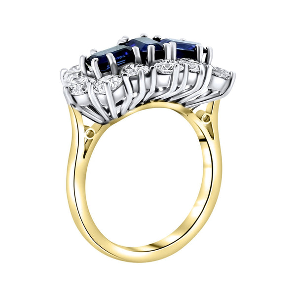 18ct yellow gold 2.05ct sapphire & 2.30ct diamond cluster ring