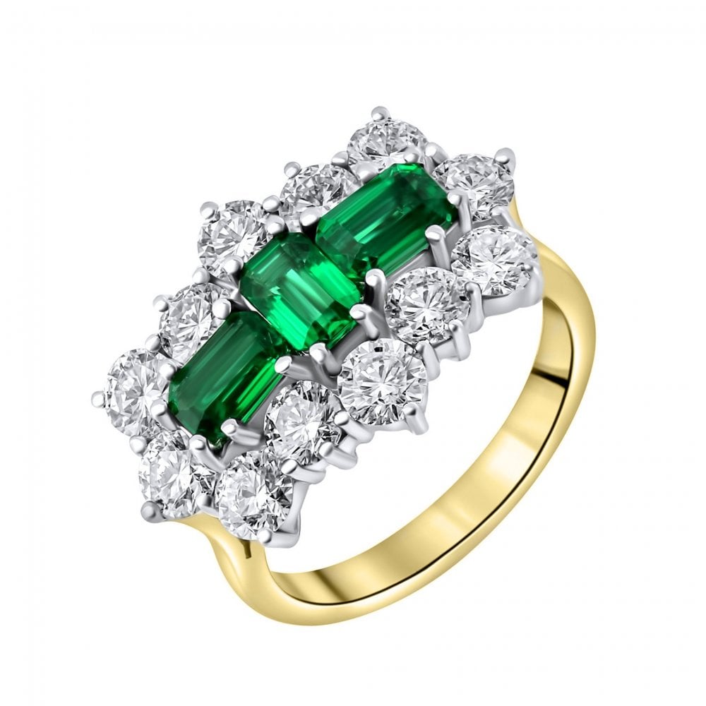 18ct yellow gold 1.42ct emerald & 2.42ct diamond cluster ring
