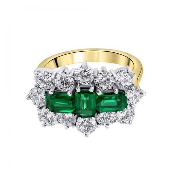 18ct yellow gold 1.42ct emerald & 2.42ct diamond cluster ring