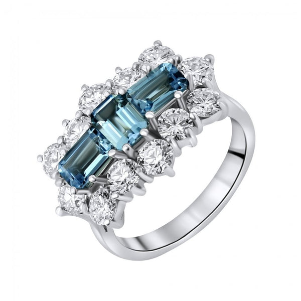 Platinum 1.45ct aquamarine & 2.44ct diamond cluster ring