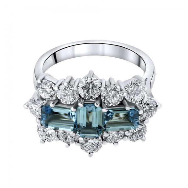 Platinum 1.45ct aquamarine & 2.44ct diamond cluster ring