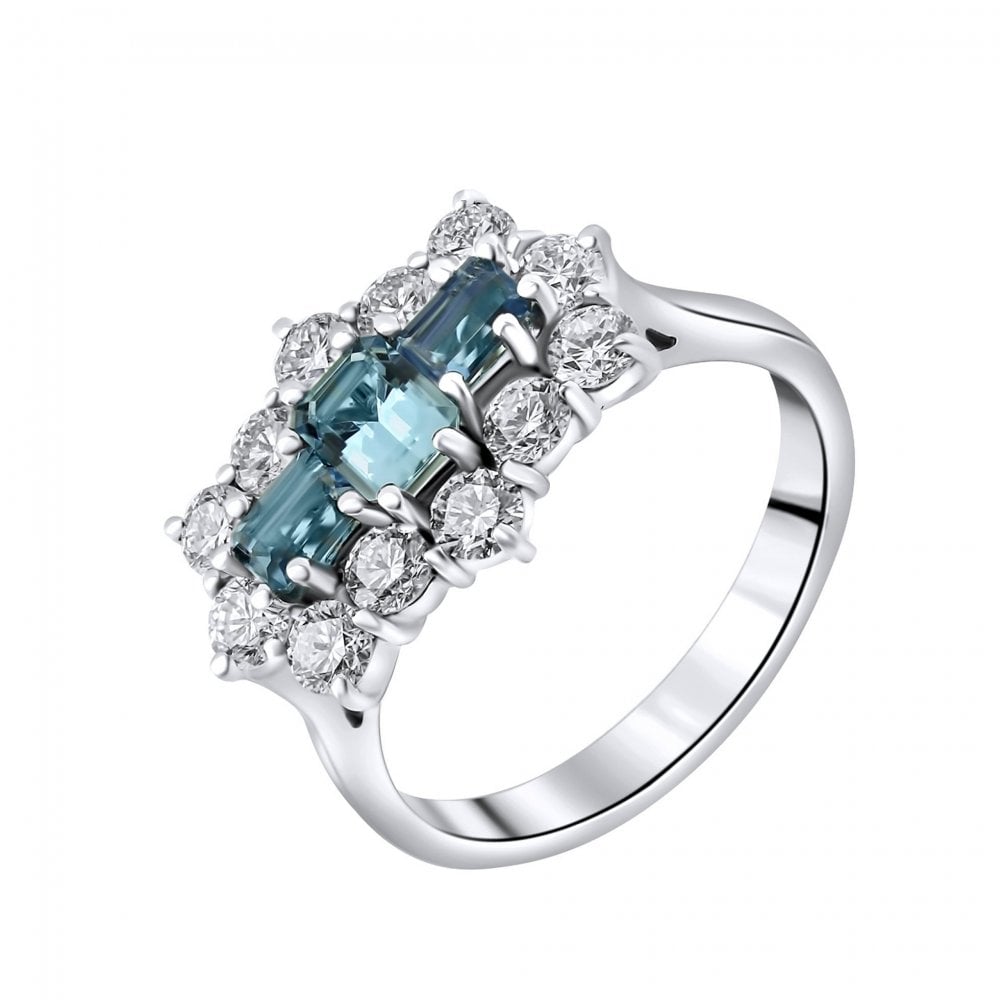 Platinum 0.80ct aquamarine & 1.20ct diamond cluster ring
