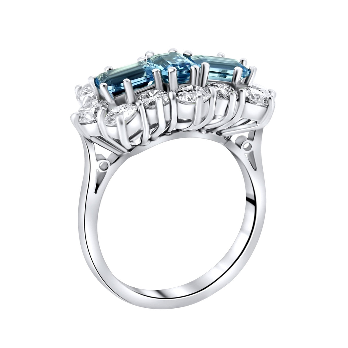 Platinum 1.45ct aquamarine & 2.44ct diamond cluster ring