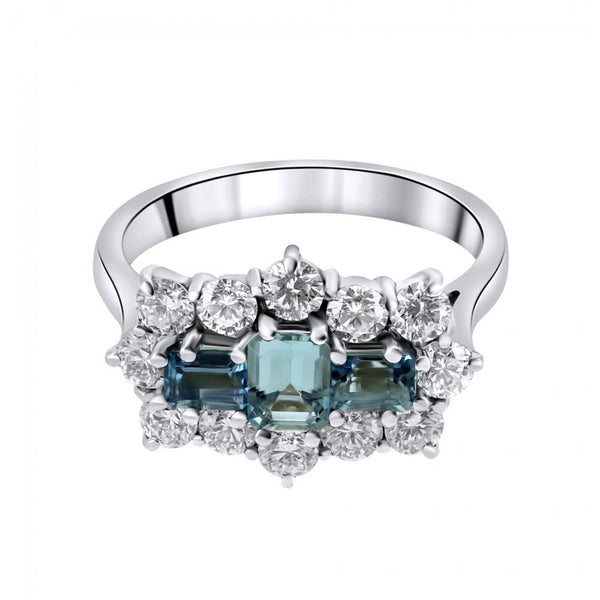 Platinum 0.80ct aquamarine & 1.20ct diamond cluster ring