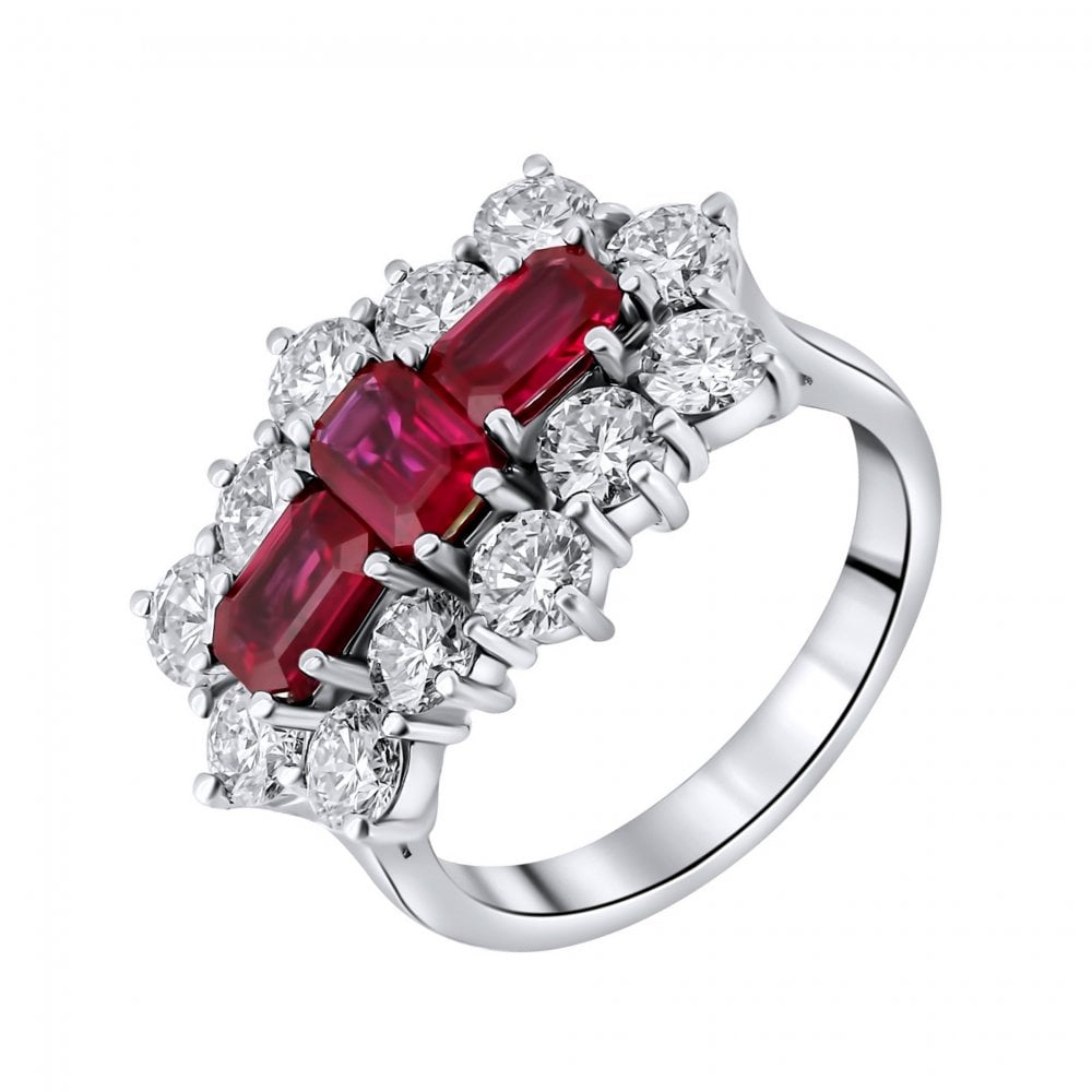 Platinum 1.48ct ruby & 2.41ct diamond baguette cluster ring