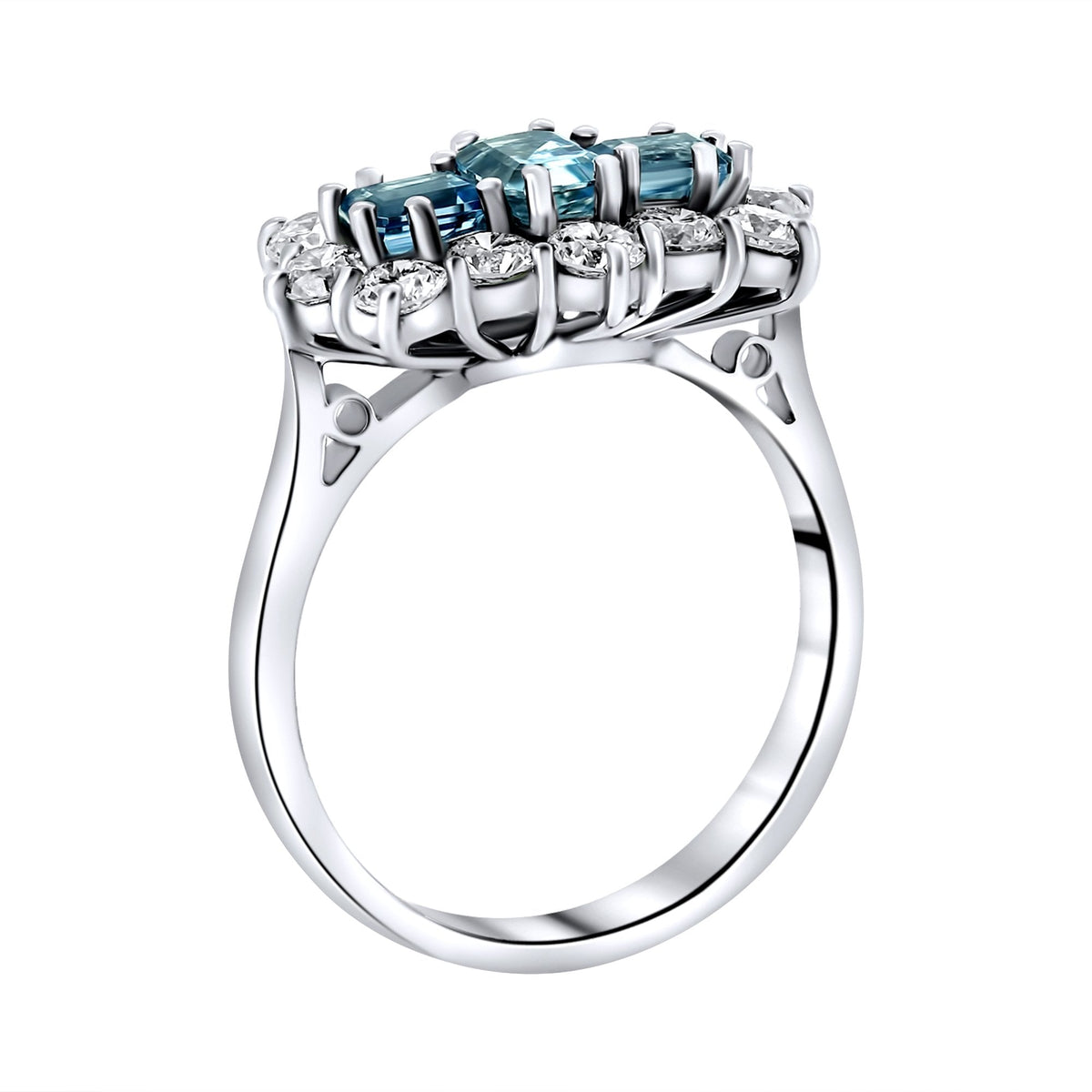 Platinum 0.80ct aquamarine & 1.20ct diamond cluster ring