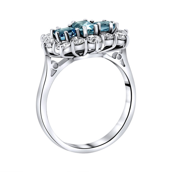 Platinum 0.80ct aquamarine & 1.20ct diamond cluster ring