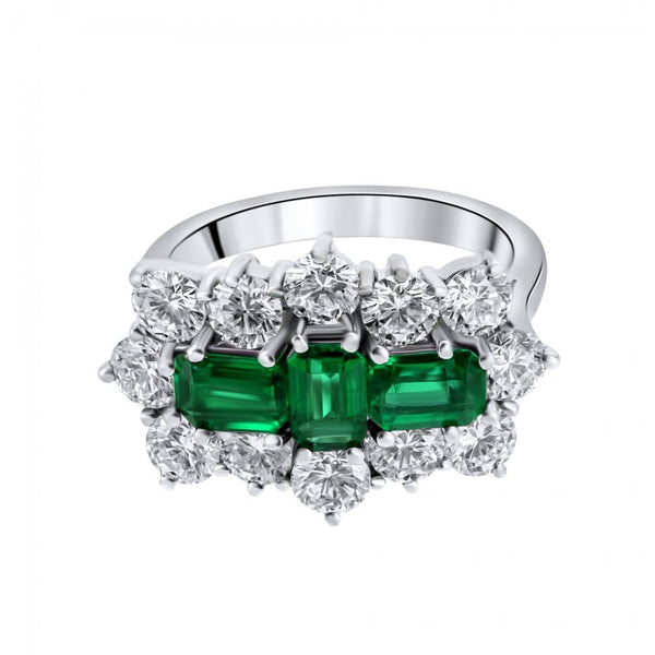 Platinum 1.55ct emerald & 2.45ct diamond baguette cluster ring