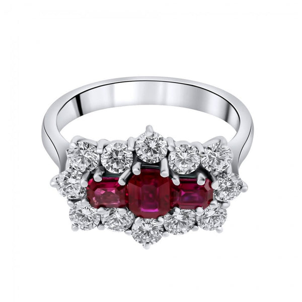 Platinum 0.93ct ruby & 1.22ct diamond baguette cluster ring