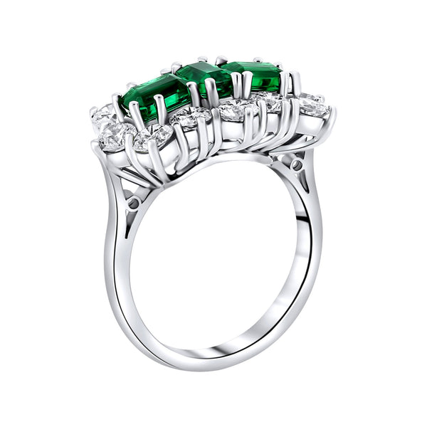 Platinum 1.55ct emerald & 2.45ct diamond baguette cluster ring