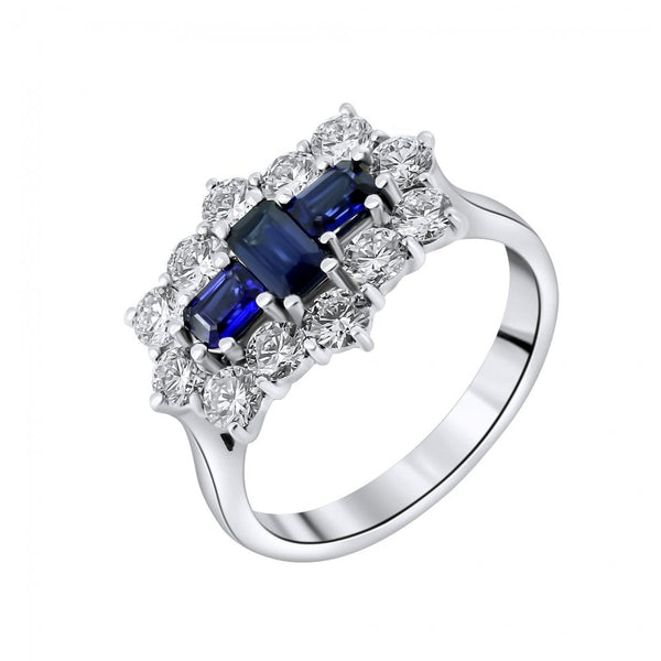 Platinum 0.84ct sapphire & 1.20ct diamond baguette cluster ring
