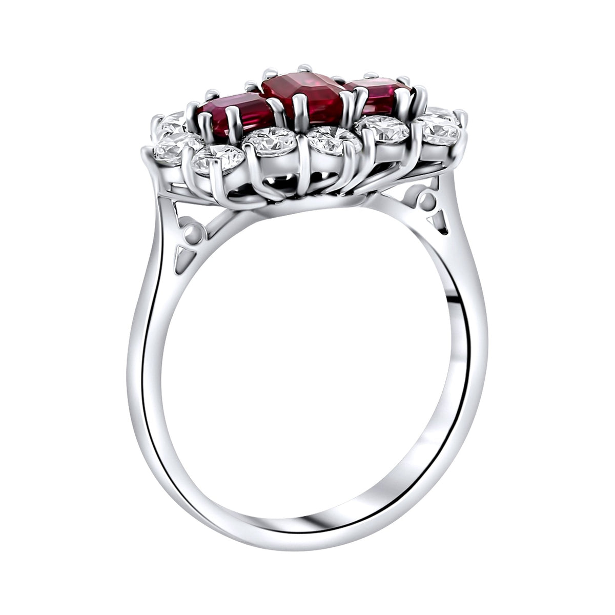 Platinum 0.93ct ruby & 1.22ct diamond baguette cluster ring