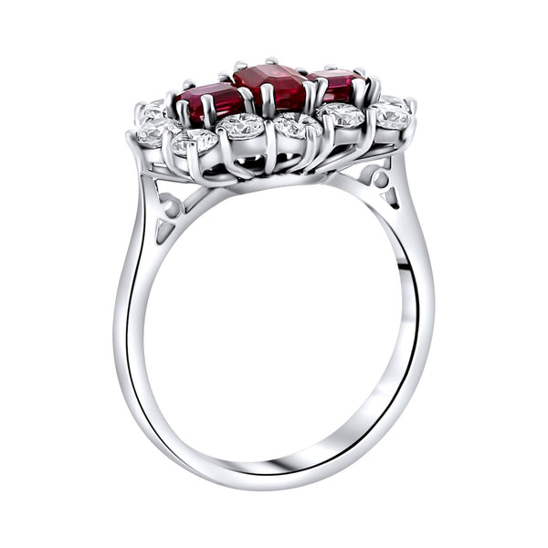Platinum 0.93ct ruby & 1.22ct diamond baguette cluster ring