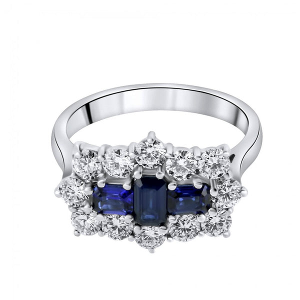 Platinum 0.84ct sapphire & 1.20ct diamond baguette cluster ring