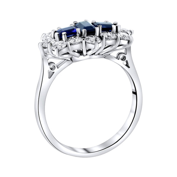 Platinum 0.84ct sapphire & 1.20ct diamond baguette cluster ring