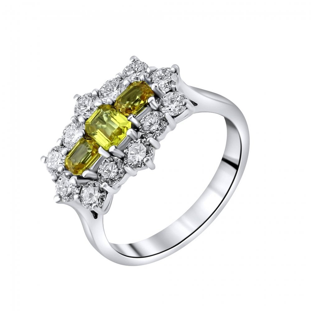 Platinum 1.04ct yellow sapphire & 1.27ct diamond cluster ring