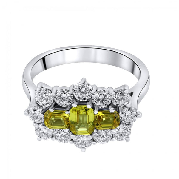 Platinum 1.04ct yellow sapphire & 1.27ct diamond cluster ring