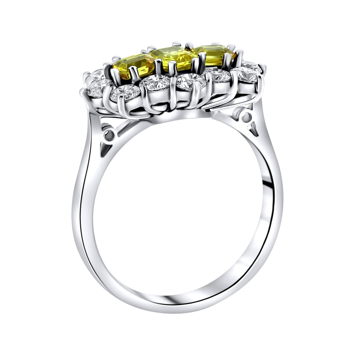 Platinum 1.04ct yellow sapphire & 1.27ct diamond cluster ring