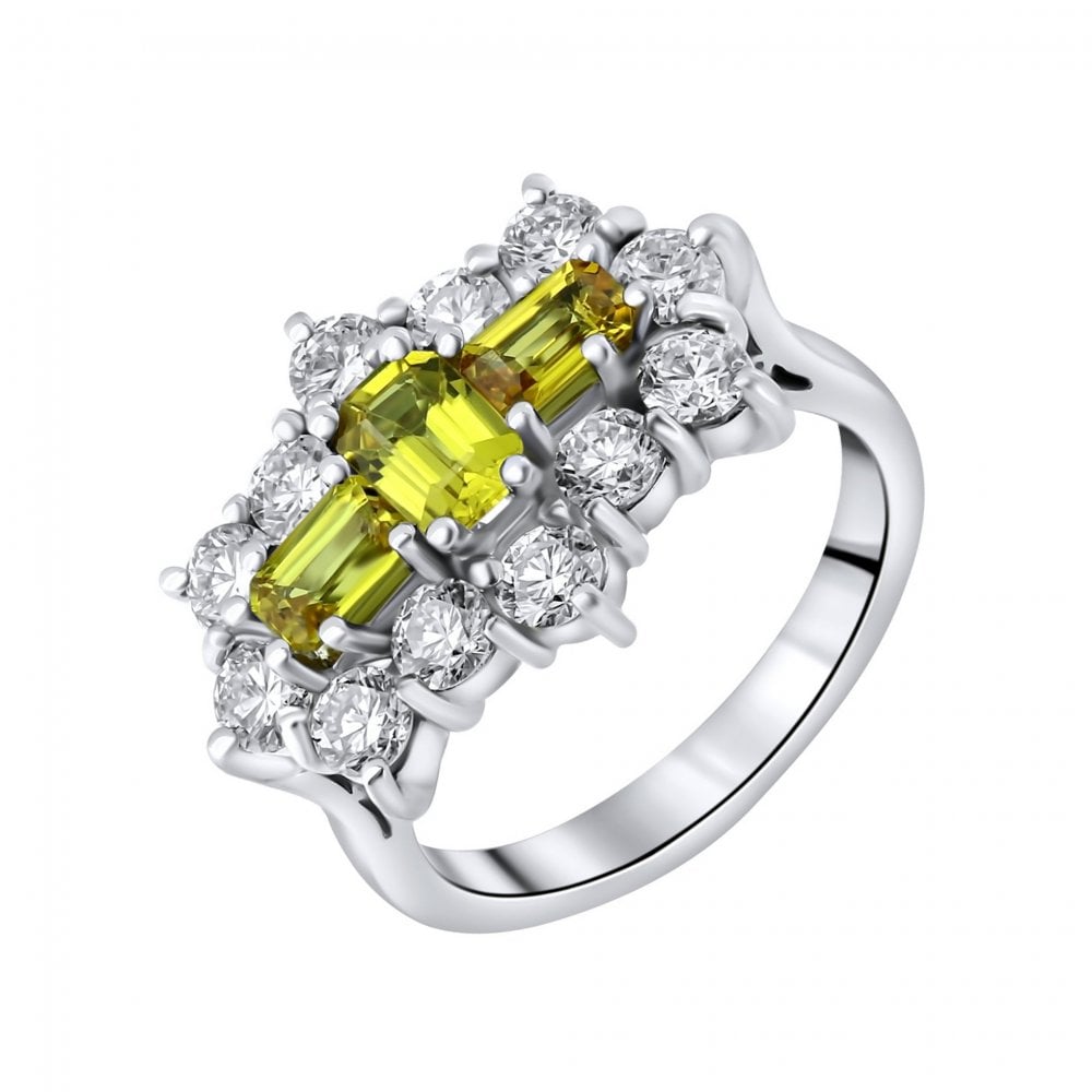Platinum 1.29ct yellow sapphire & 1.50ct diamond cluster ring