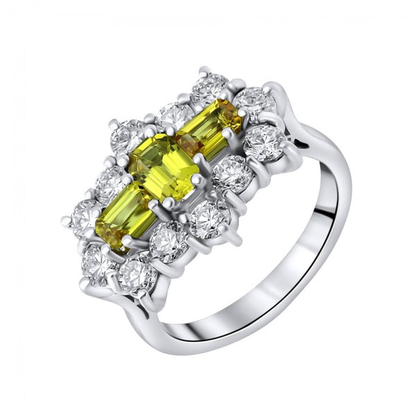 Platinum 1.29ct yellow sapphire & 1.50ct diamond cluster ring