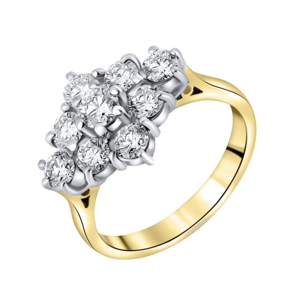 18ct yellow gold 1.52ct boat shape diamond cluster ring