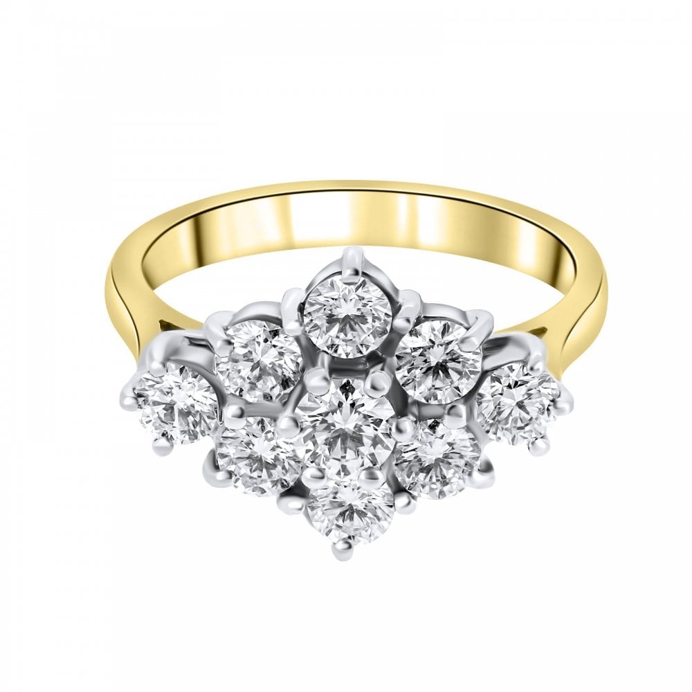 18ct yellow gold 1.52ct boat shape diamond cluster ring