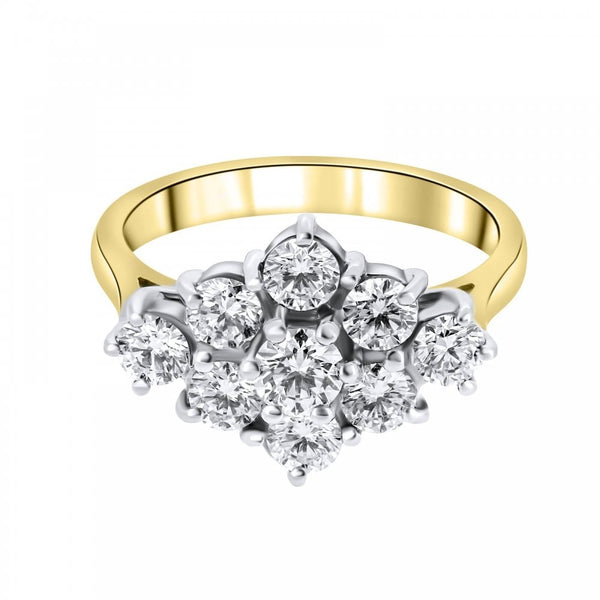 18ct yellow gold 1.52ct boat shape diamond cluster ring